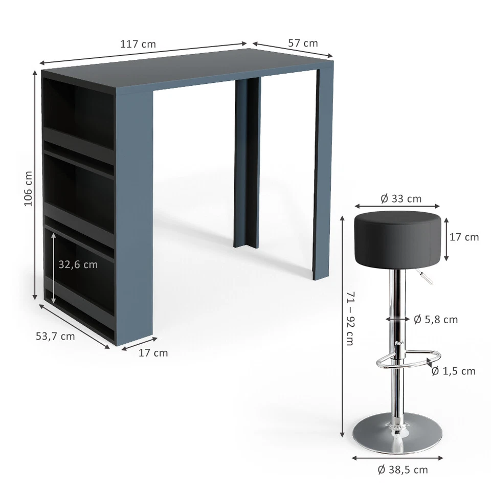 Bartisch Bartresen Stehtisch inkl. Barhocker Tresentisch Bistrotisch Küche Vicco - Bild 3 von 4