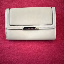 NINE WEST Faux Leather Clutch Bag In Ivory, Light Brown, And Metallic Gold VGC