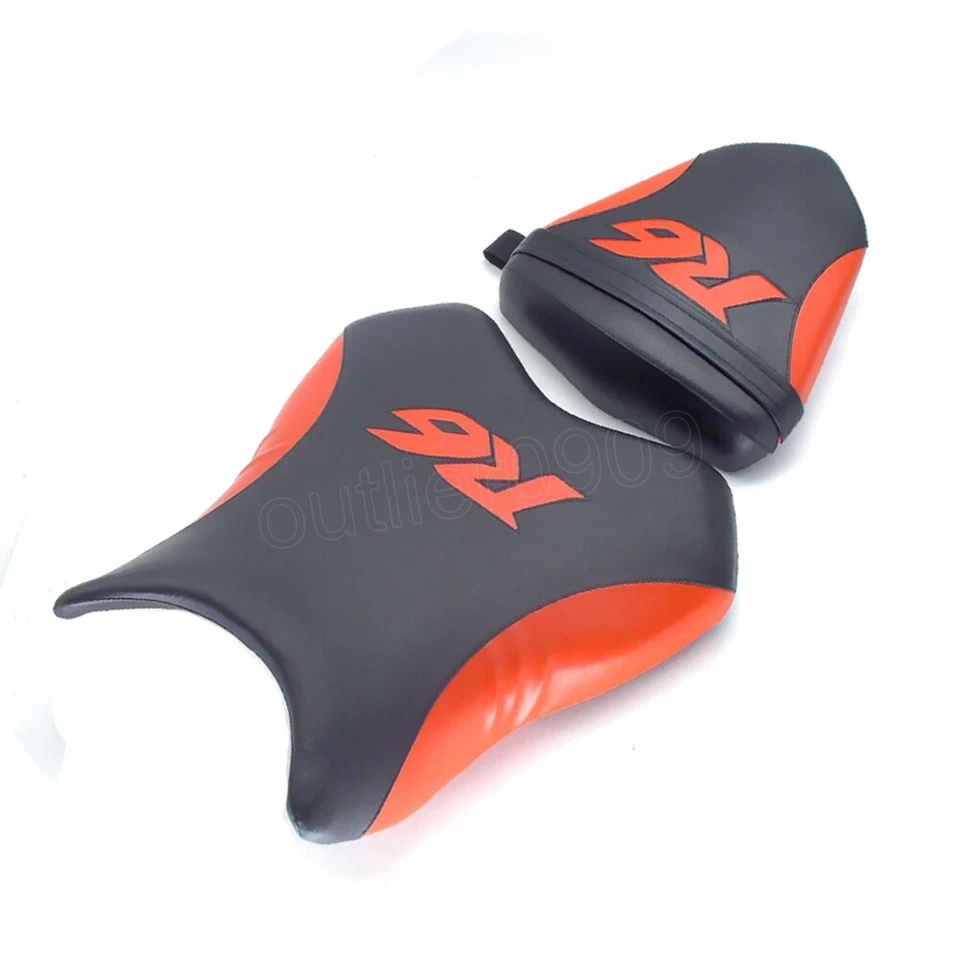 Cojín de asiento de pasajero delantero + trasero negro + rojo para Yamaha YZF-R6 2006-2007 Foto 3 de 4