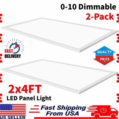 2Pcs 2x4 LED Dimmable Flat Panel Light 7800LM 5000K Drop Ceiling Troffer Fixture