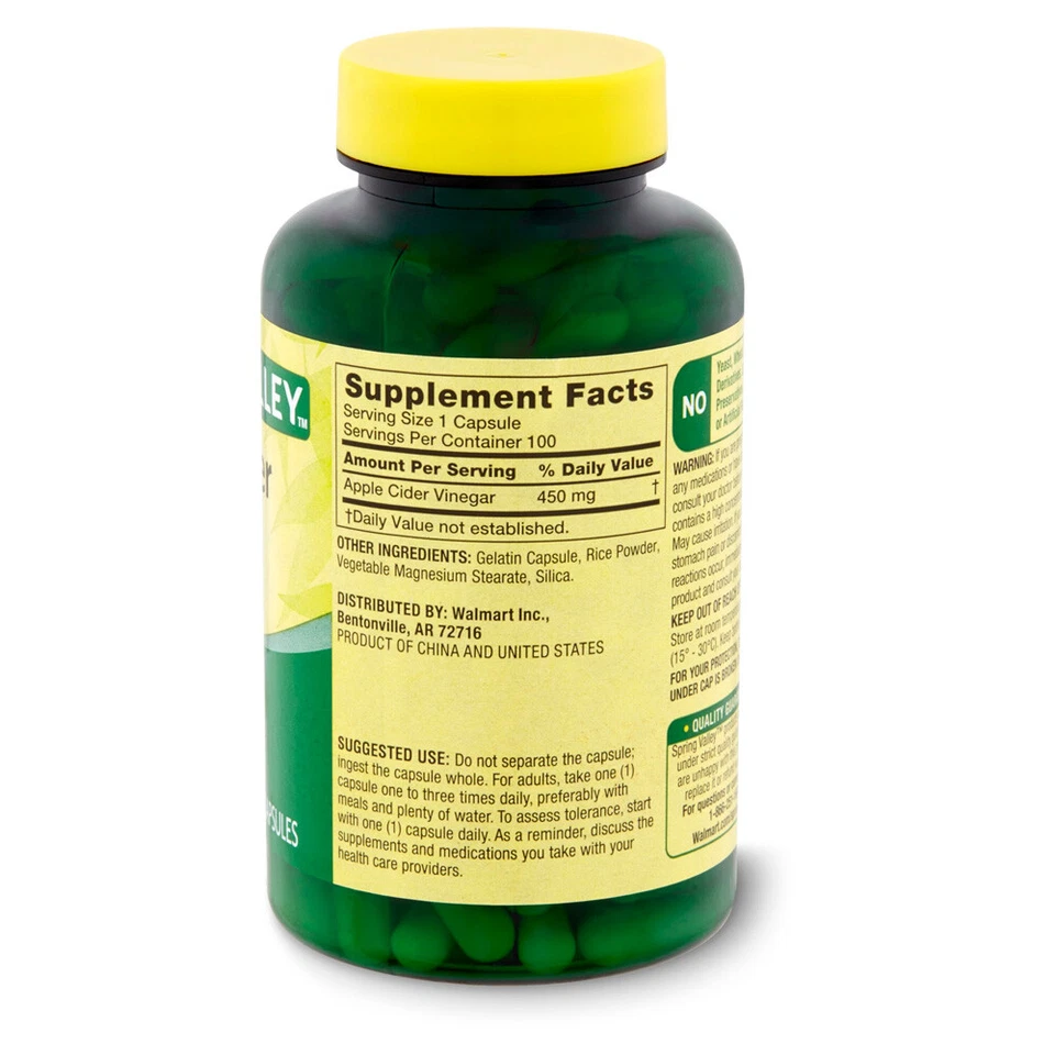 Spring Valley Apple Cider Vinegar Capsules, 450mg, 100 Count - Image 2 of 4