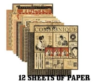 GRAPHIC 45 "COMMUNIQUE" 12X12 PAPER COLLECTION 12 SHEETS RETIRED SCRAPJACK'S PL.