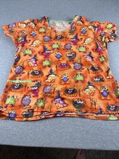 bio Bring It On Large Halloween Scrub Top Orange Devils Witches