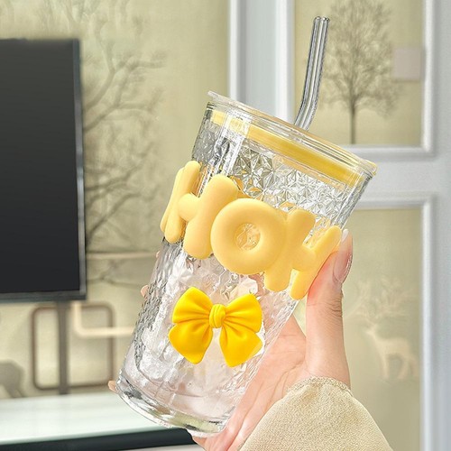 450ml Glass Cups with Lids and Straws Set Drinking Glasses for Beer Iced S6 Z9U2 - Bild 5 von 28