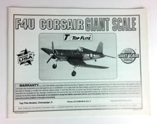 Hobbico Top Flite F4U Corsair Giant Scale Manual Instruction Book - New! CRSGP05