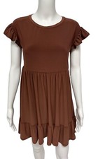 Express Women's Short Sleeve Dark Brown Asymmetrical Short Length Dress Size XS