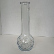 Vintage Clear Glass Round Hobnail Long Neck Bud Vase Made In USA Cottage Core