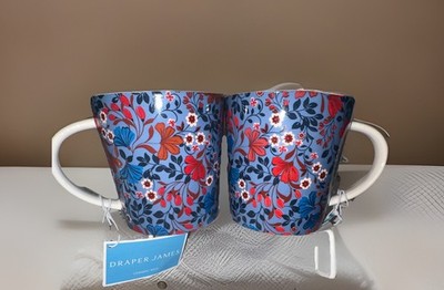 MUGS Set/2 Blue & Red Floral Durable Original Design Draper James Stoneware 14oz