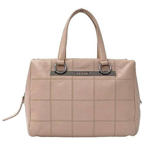 CHANEL Choco Bar Handbag Caviar Skin Beige SHW #293