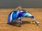 Vintage Murano-Style BLUE SHADES Hand Blown Glass Arching Dolphin Figurine 6”