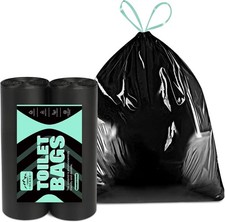 50 Pack HeavyDuty Waste Liners, LeakProof Potty Bags with Drawstring, Portabl...