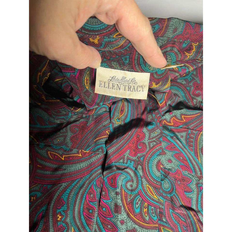 Blusa vintage de seda cachemira Linda Allard Ellen Tracy hombro caído años 80 90 Foto 4 de 4