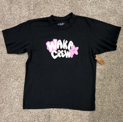 Waka World Unisex S Black Crew Neck Short Sleeve Graphic Garment Dyed T-Shirt