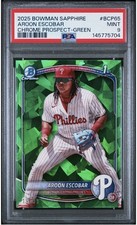 2025 Bowman Sapphire Chrome Prospects Aroon Escobar #BCP-65 Green /99 Psa 9