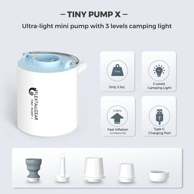 FLEXTAIL Portable Air Pump, Mini Camping Pump with Light, USB-C Charging, Ideal 
