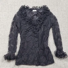 Vtg 60s Saks Fifth Avenue Top size XS Black Lace Ruffle Blouse Victorian Goth