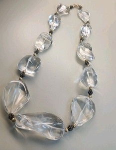 Authentic Clear Quartz Crystal Ice Gold Beads Hand Knotted Cord Gold plated hook & chain