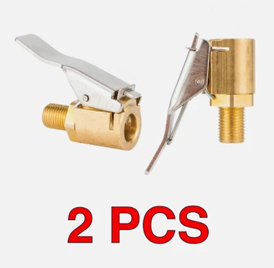 BRANDED 2 x Tyre Valve Air Chuck Inflator Pump Connector Adapter Brass Clip on Car 8mm