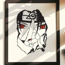 Hand Drawn (Not a Print) Itachi Uchiha Framed Pen & Ink Art Drawing, Naruto Art