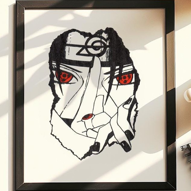 Dibujado a mano (no es una impresión) Itachi Uchiha enmarcado a pluma y tinta arte dibujo, arte Naruto