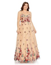 NEW MAC DUGGAL BEIGE EMBELLISHED MAXI FIT & FLARE DRESS SIZE 16W WOMEN PLUS $598