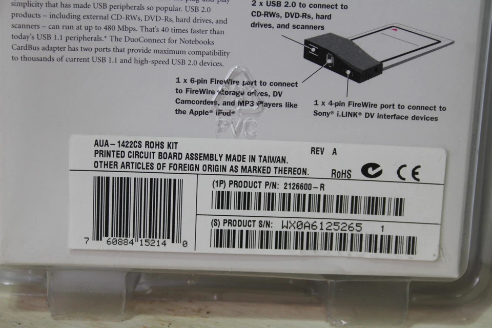Adaptec AUA-1422 DuoConnect USB 2.0/1394 Card Bus - Image 3 of 4