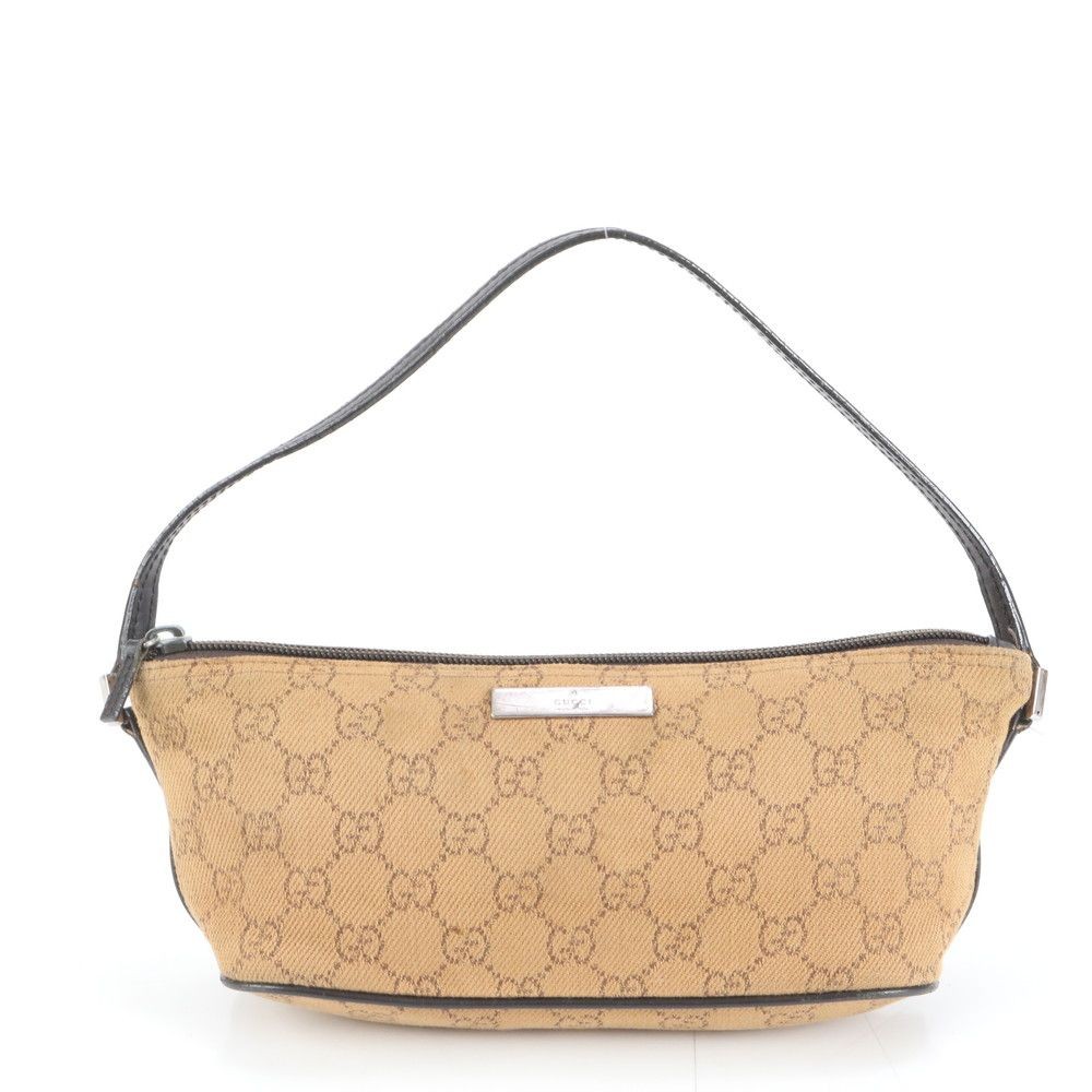 Gucci GG Canvas Brown Leather Accessory Pouch Handbag Authentic Vintage