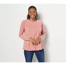 AnyBody French Terry Fleece Lined Swing Pullover Lounge Top Size S Dark Blush