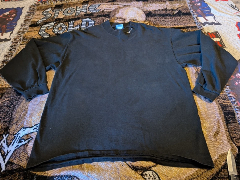 Vintage Nike Mock Neck T Shirt Made in USA Mens XL BLack Turtleneck Swoosh - Image 2 of 4