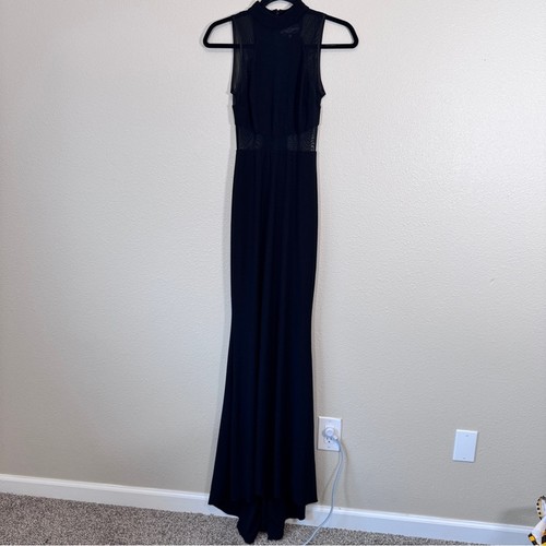 Maxi abito donna Betsy Adam nero maglia illusione rete taglio 0 formale nero cravatta - Foto 4 di 10