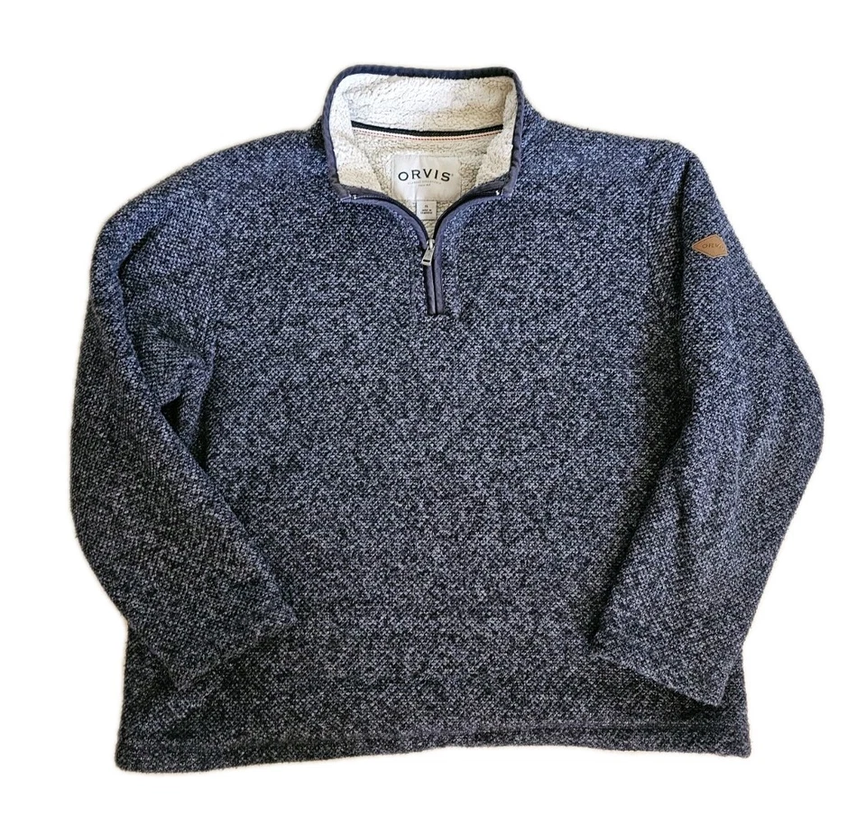 ORVIS Fleece Quarter Zip Mens XL Mottled Blue Double Layer Fleece Lined - Image 4 of 4
