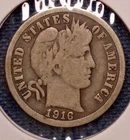 1916 BARBER DIME -- Very Good (VG)