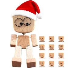 Shaking Wooden Man Figure Kit Desktop Car Dashboard Sculpture Xmas Ornament