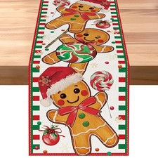 Gingerbread Candy Cane Christmas Table Runner, Christmas Runner for Table, Se...