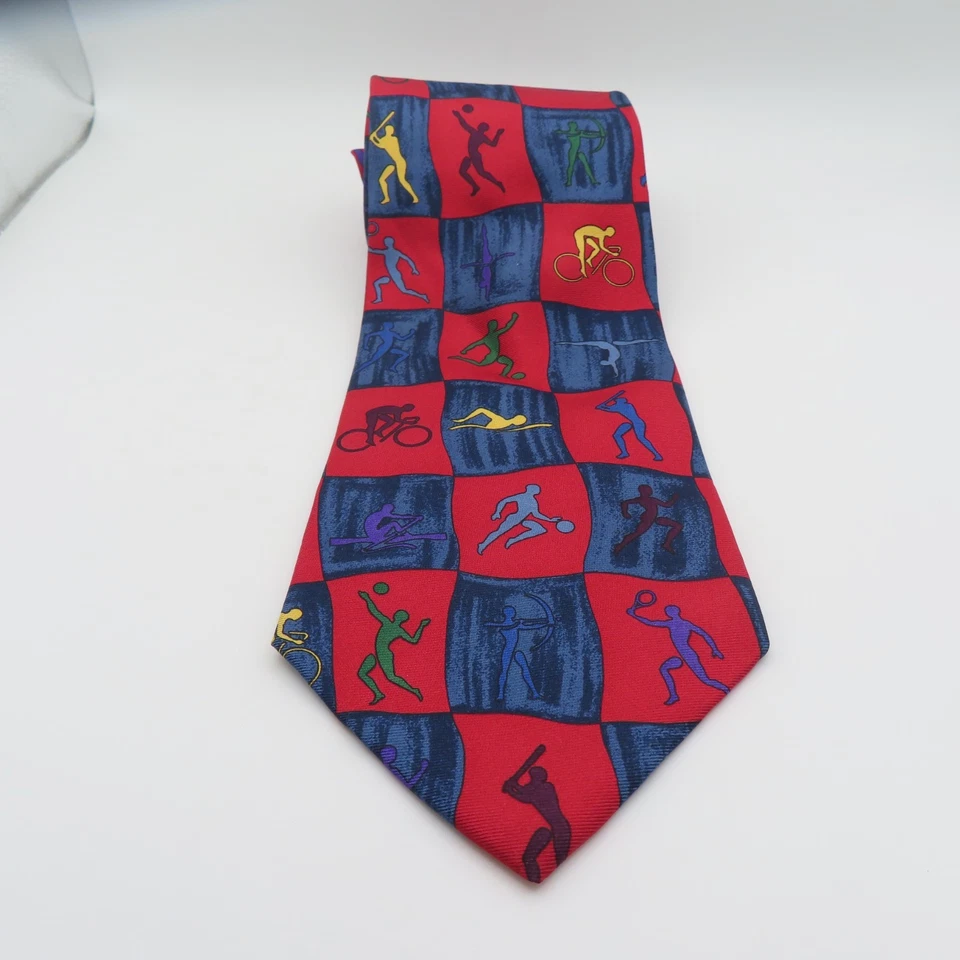 John Henry 领带丝绸红色蓝色 4 英寸宽 55 英寸长复古美国奥运会 — 第 3/4 张图片