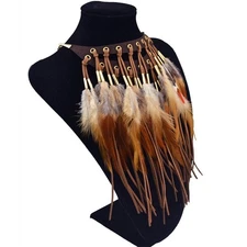 Leather Collar Feather Tassel Pendant Choker Party Bohemian Necklace Women