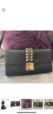 Mario Valentino Cocotte Palmellato Black Leather Shoulder Crossbody Clutch Bag