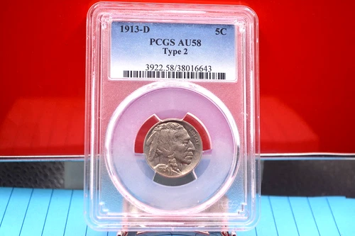 1913 D 5 CENT BUFFALO NICKEL PCGS AU58 TYPE 2