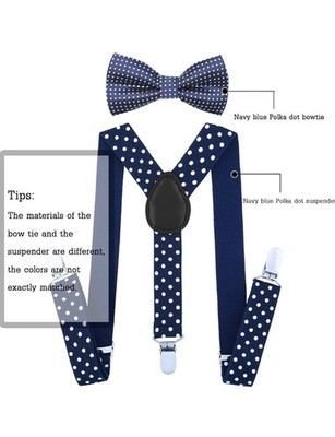 NEW Boys Girls Kids Child  Clip on Y Navy Polkodot Elastic Suspenders Adjustable
