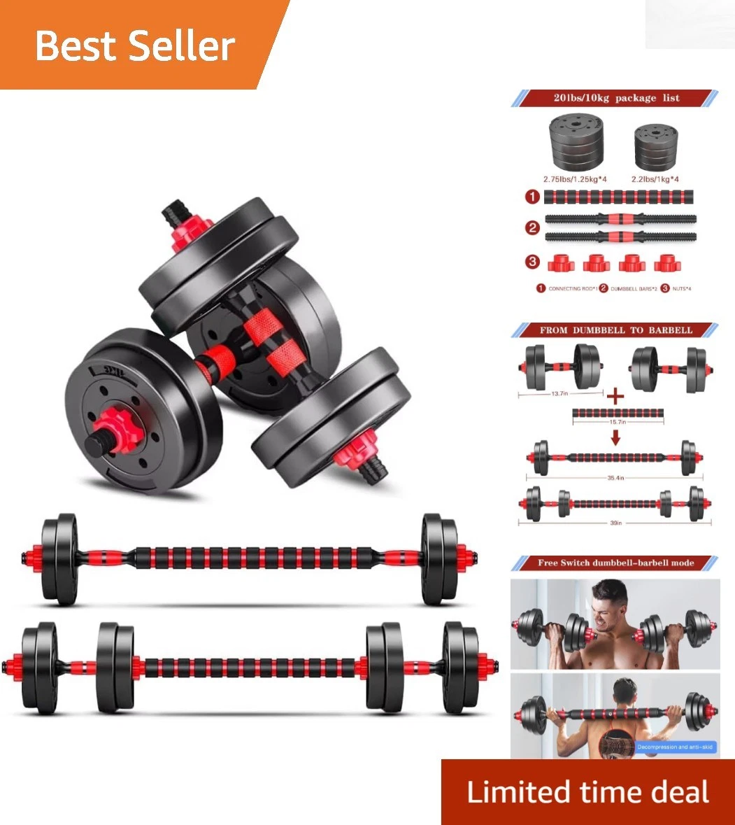 Home Gym Essential: Adjustable Lightweight Dumbbells Set with Barbell Function