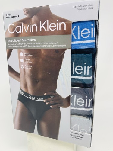 CALVIN KLEIN Men's Microfiber Hip Brief *Pack of 4* Soft, Wicking, Black, M
