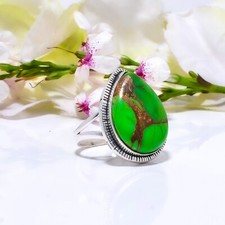 Copper Green Turquoise Gemstone 925 Sterling Silver Ring Handmade Jewelry Gift.