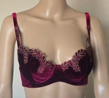 Victoria's secret velvet velour push up Vintage bra Silicone gel underwire 34C