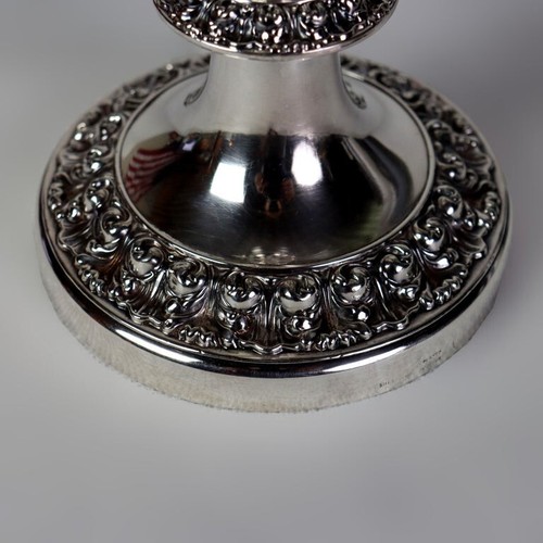 Antique Embossed Silver Plate Candlestick with Grape & Leaf Etched Shade C1890 - Picture 6 of 8