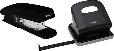 Locher Bürolocher + Hefter Heftmaschine SET bis zu 25 Blatt schwarz / weiß