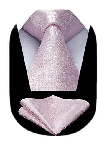 Men Floral Ties Woven Classic 3.4" Necktie Set Formal tie Pocket Pink Floral-1 - Bild 1 von 6