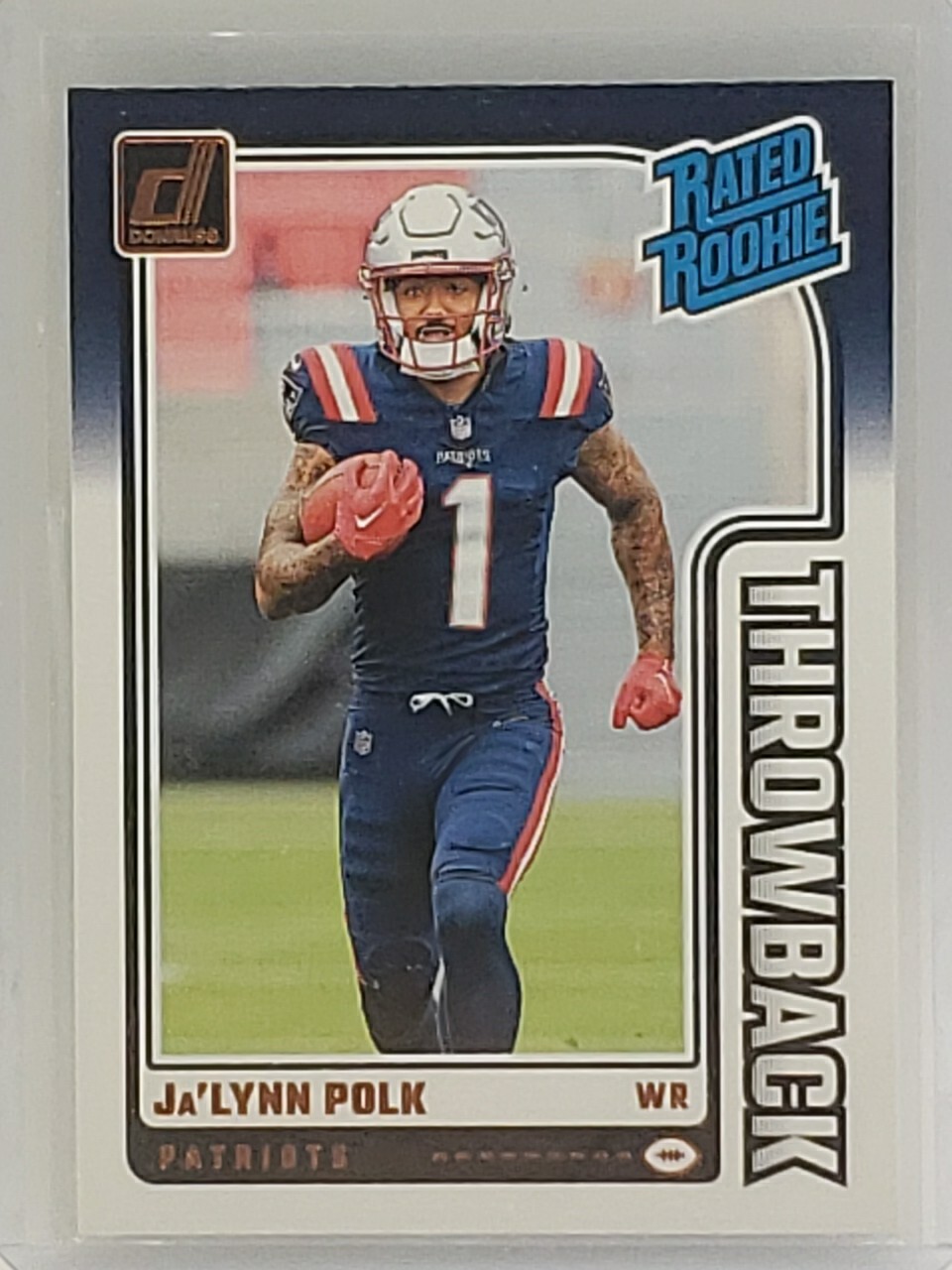 2024 Panini Donruss Rated Rookie Throwback Ja'Lynn Polk #8 New England Patriots