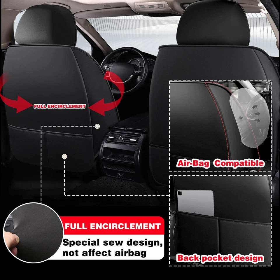 For Toyota Car Seat Cover Full Set Deluxe PU Leather 5-Seat Front&Rear Protector Foto 3 de 4
