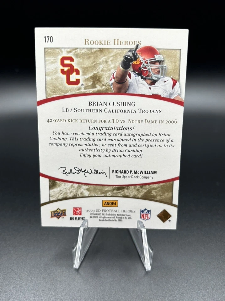 2009 UD Football Heroes Brian Cushing 22/25 ON CARD ROOKIE AUTO SSP Case Hit 169 - Image 2 of 2