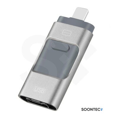 128 GB 3.0 USB Flash Drive Memory Stick 3 in1 Micro USB/PC/iPhone Silver